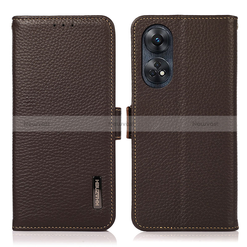 Leather Case Stands Flip Cover Holder B03H for Oppo Reno8 T 4G Brown