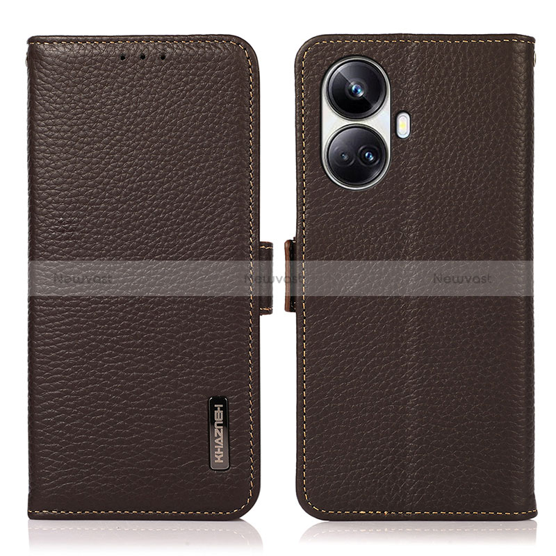 Leather Case Stands Flip Cover Holder B03H for Realme 10 Pro+ Plus 5G Brown