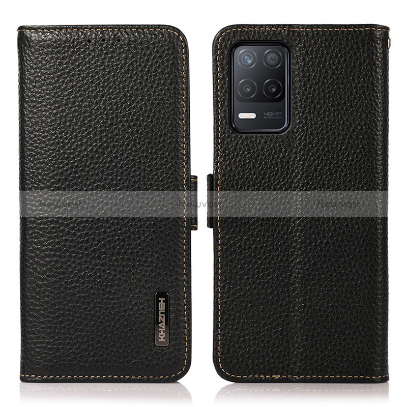 Leather Case Stands Flip Cover Holder B03H for Realme 8 5G Black