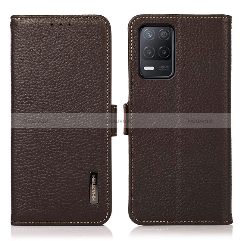 Leather Case Stands Flip Cover Holder B03H for Realme 8 5G Brown