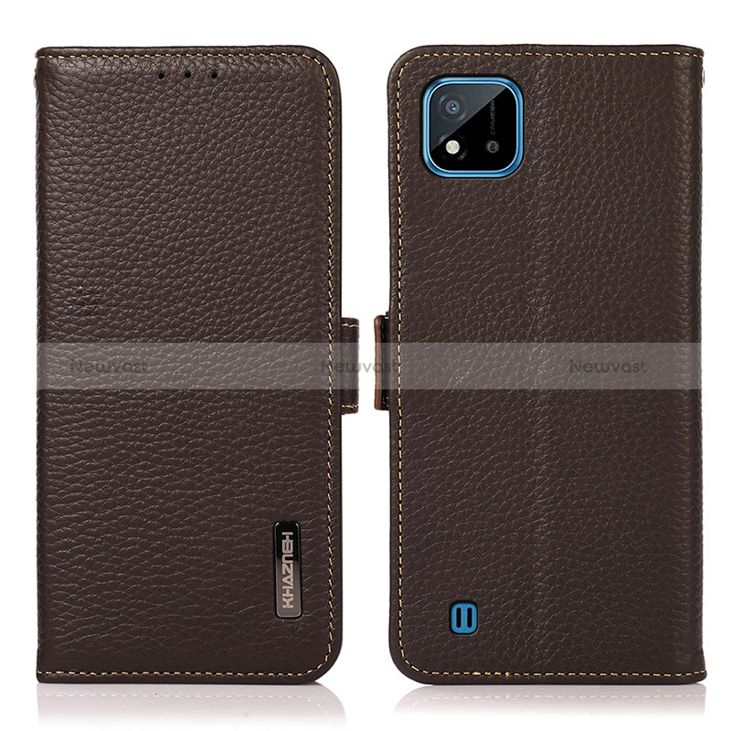 Leather Case Stands Flip Cover Holder B03H for Realme C11 (2021) Brown