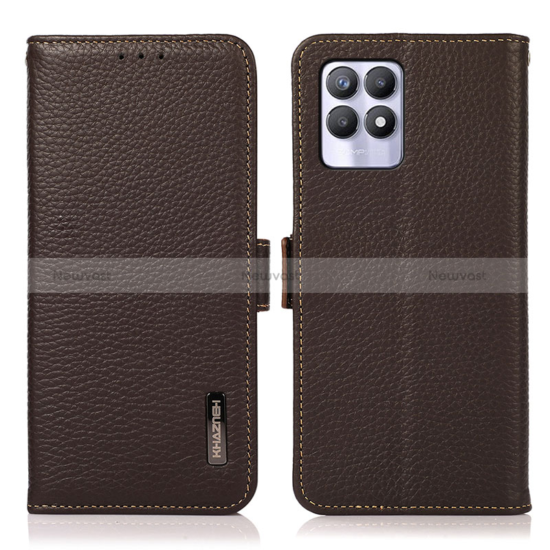 Leather Case Stands Flip Cover Holder B03H for Realme Narzo 50 4G Brown