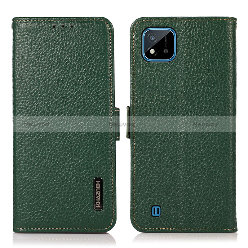 Leather Case Stands Flip Cover Holder B03H for Realme Narzo 50i Green