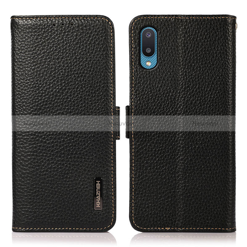 Leather Case Stands Flip Cover Holder B03H for Samsung Galaxy A02 Black