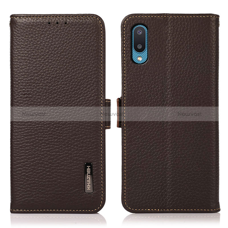 Leather Case Stands Flip Cover Holder B03H for Samsung Galaxy A02 Brown