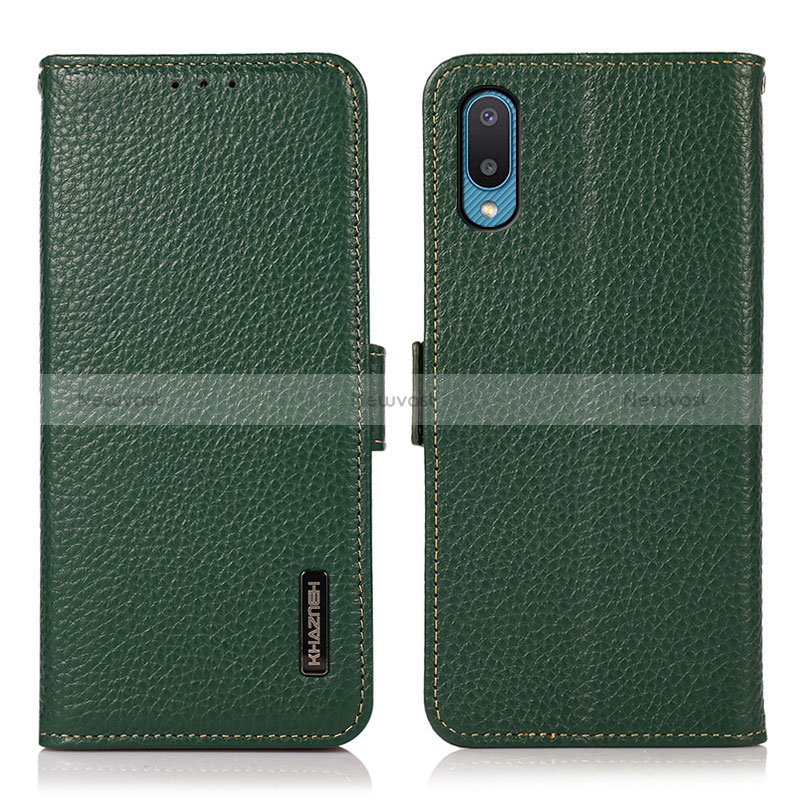 Leather Case Stands Flip Cover Holder B03H for Samsung Galaxy A02 Green