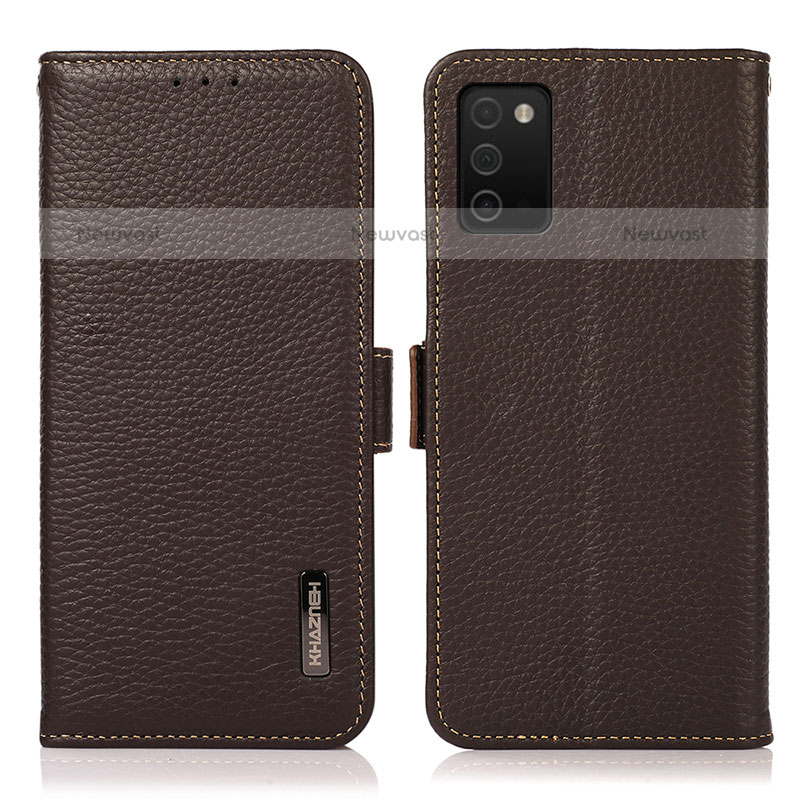 Leather Case Stands Flip Cover Holder B03H for Samsung Galaxy A02s Brown