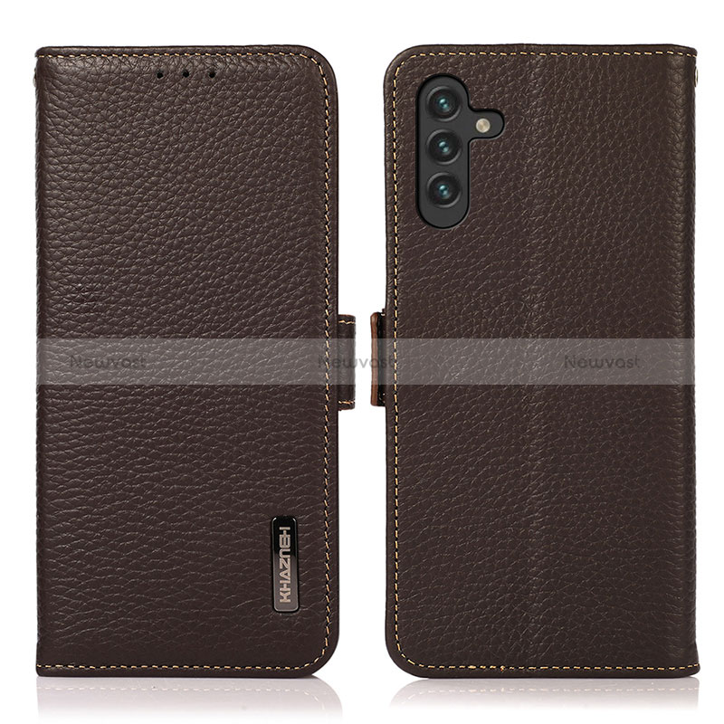 Leather Case Stands Flip Cover Holder B03H for Samsung Galaxy A04s Brown