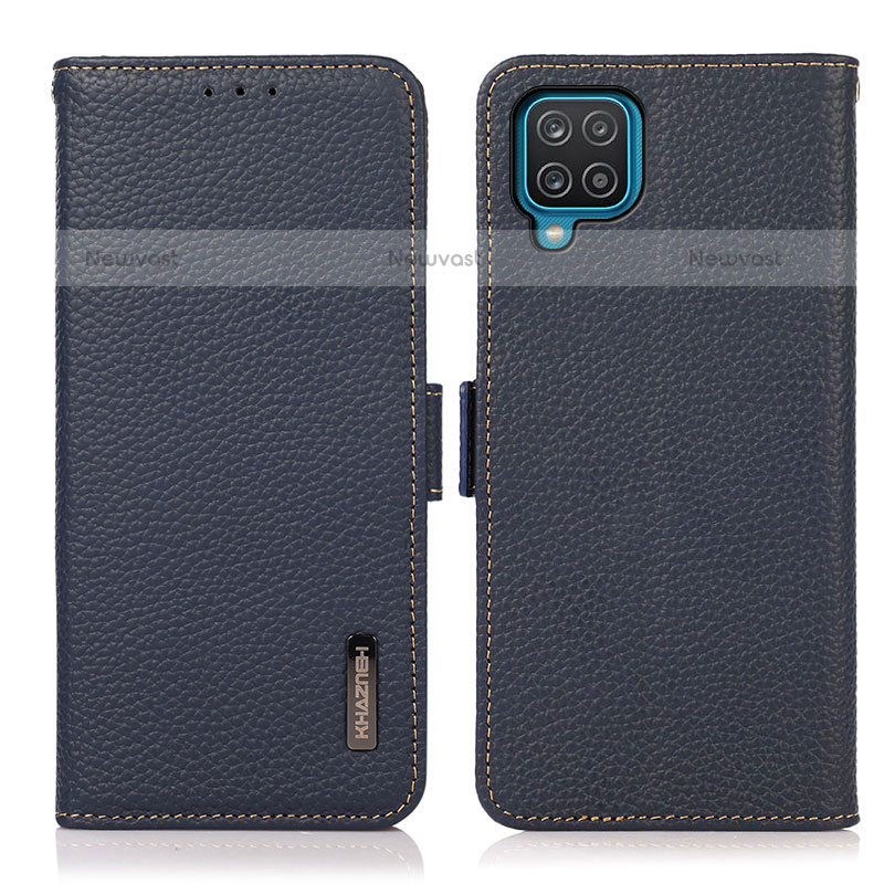 Leather Case Stands Flip Cover Holder B03H for Samsung Galaxy A12 Blue