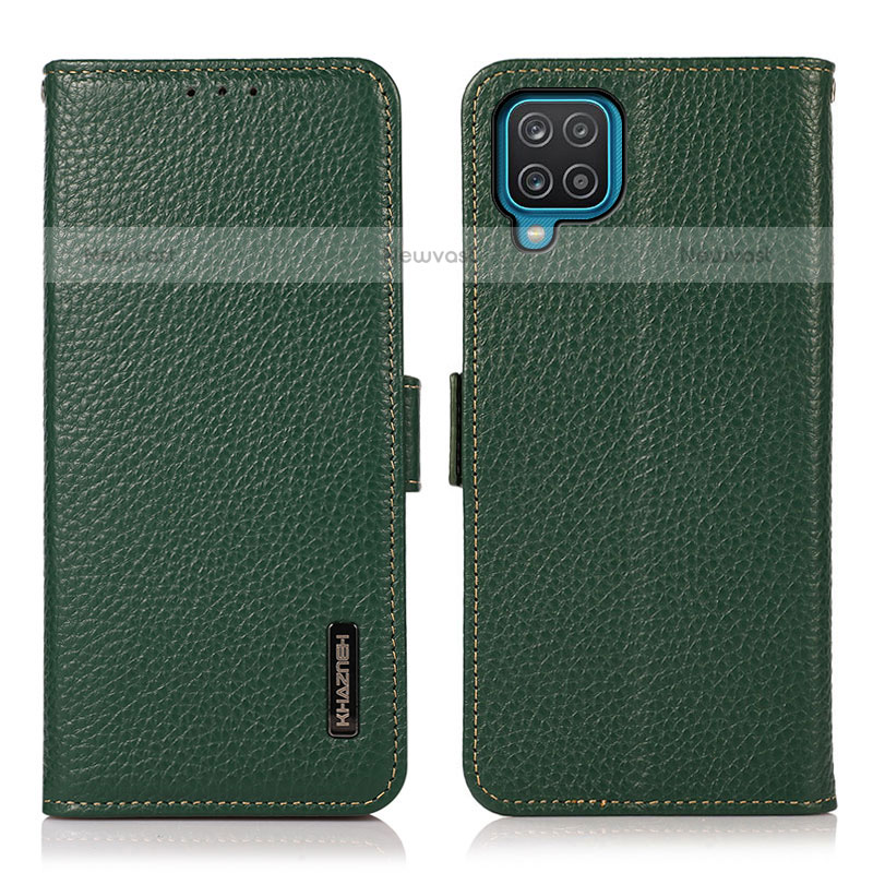 Leather Case Stands Flip Cover Holder B03H for Samsung Galaxy A12 Green