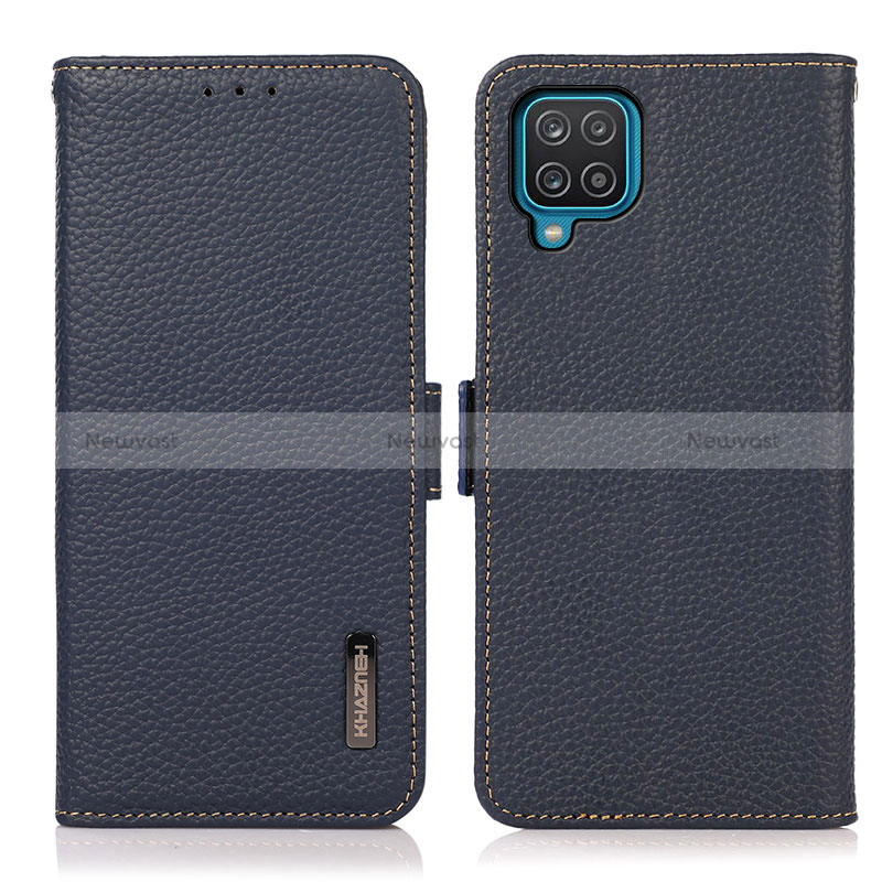 Leather Case Stands Flip Cover Holder B03H for Samsung Galaxy A12 Nacho Blue