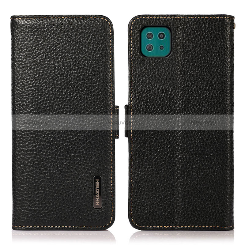 Leather Case Stands Flip Cover Holder B03H for Samsung Galaxy A22s 5G Black