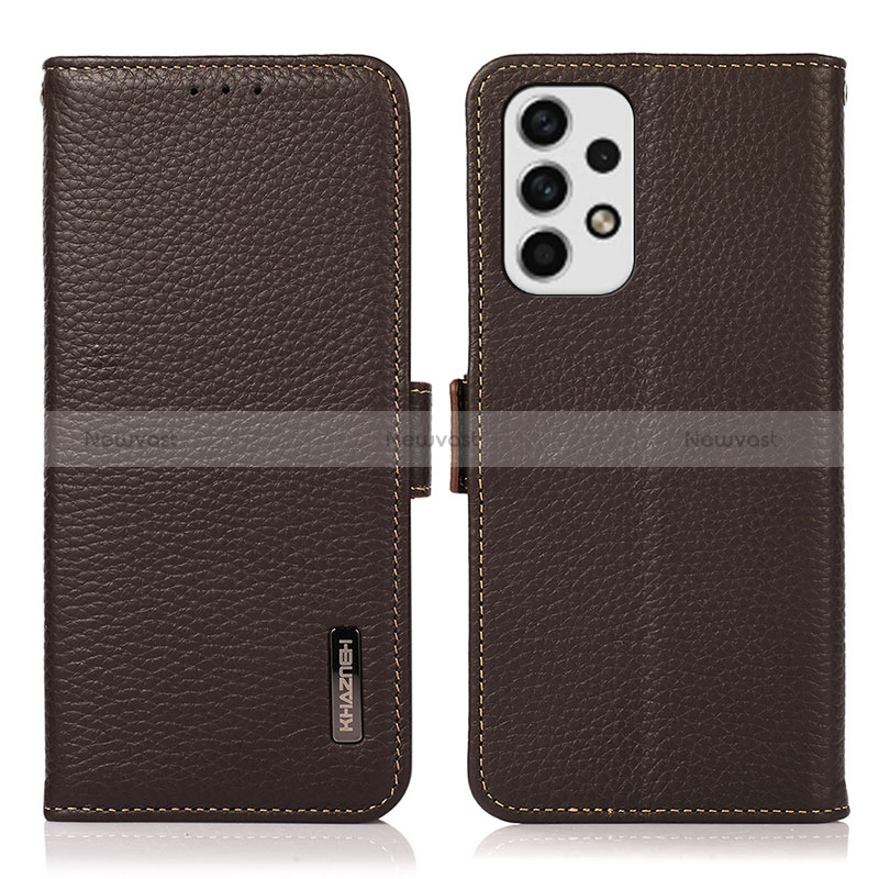 Leather Case Stands Flip Cover Holder B03H for Samsung Galaxy A23 4G Brown