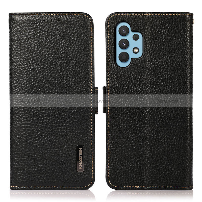 Leather Case Stands Flip Cover Holder B03H for Samsung Galaxy A32 4G Black