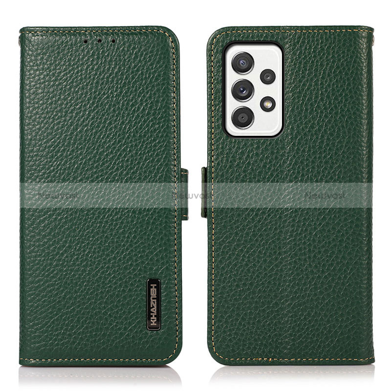 Leather Case Stands Flip Cover Holder B03H for Samsung Galaxy A52 4G Green