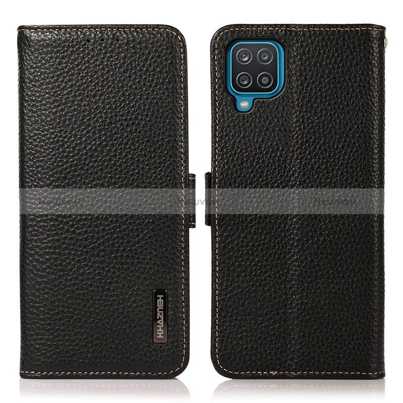 Leather Case Stands Flip Cover Holder B03H for Samsung Galaxy M12 Black