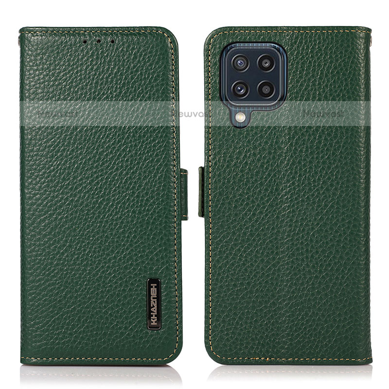 Leather Case Stands Flip Cover Holder B03H for Samsung Galaxy M32 4G Green