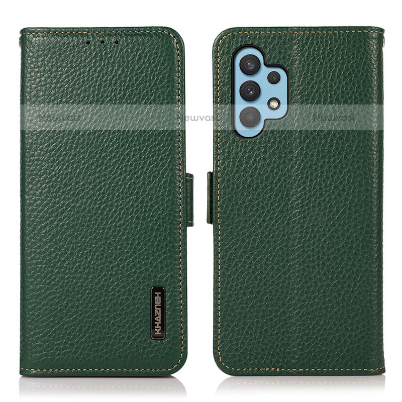 Leather Case Stands Flip Cover Holder B03H for Samsung Galaxy M32 5G Green