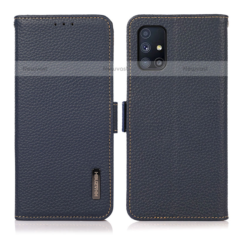 Leather Case Stands Flip Cover Holder B03H for Samsung Galaxy M51 Blue