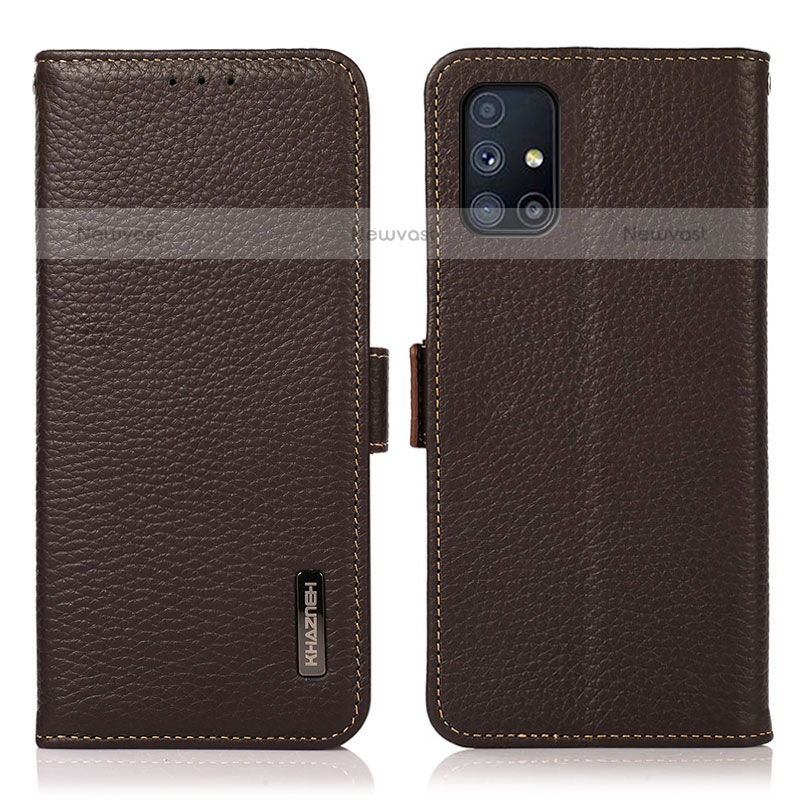 Leather Case Stands Flip Cover Holder B03H for Samsung Galaxy M51 Brown