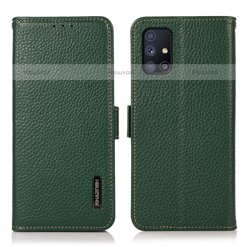 Leather Case Stands Flip Cover Holder B03H for Samsung Galaxy M51 Green