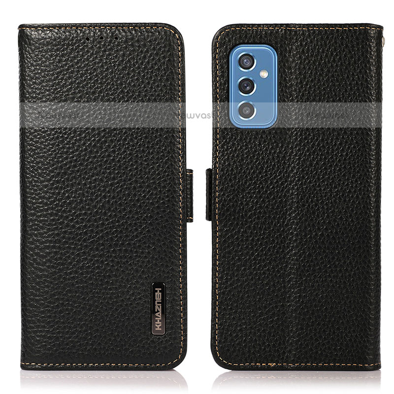 Leather Case Stands Flip Cover Holder B03H for Samsung Galaxy M52 5G Black