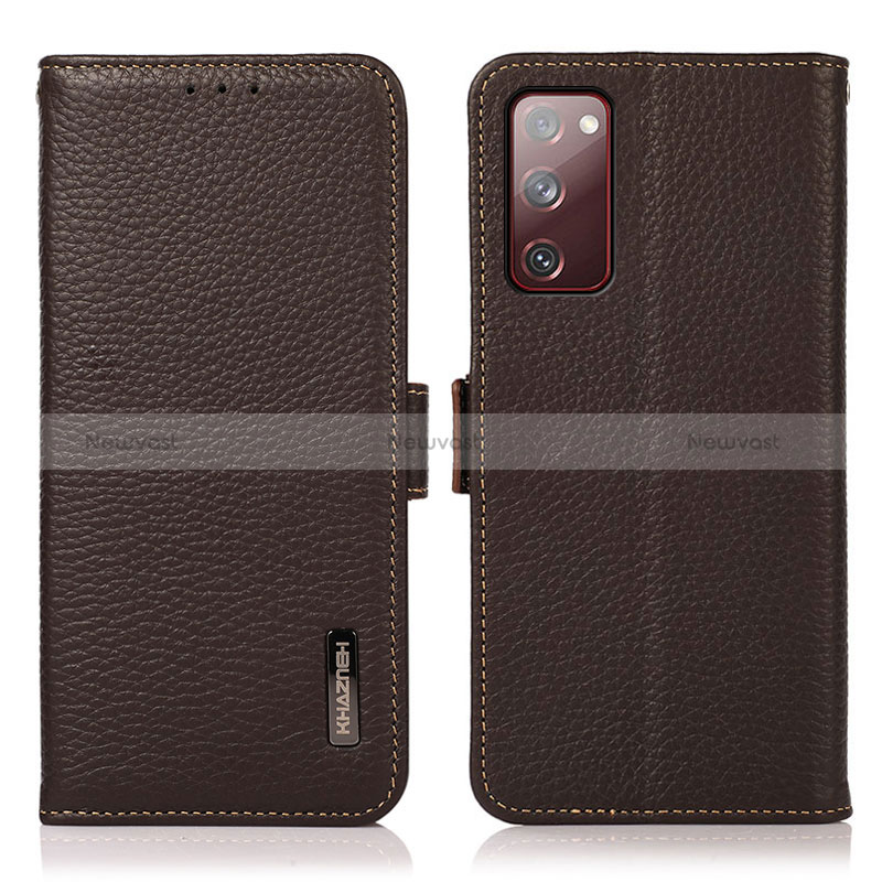 Leather Case Stands Flip Cover Holder B03H for Samsung Galaxy S20 FE 4G Brown