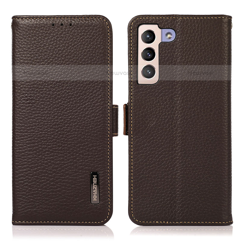 Leather Case Stands Flip Cover Holder B03H for Samsung Galaxy S21 Plus 5G Brown