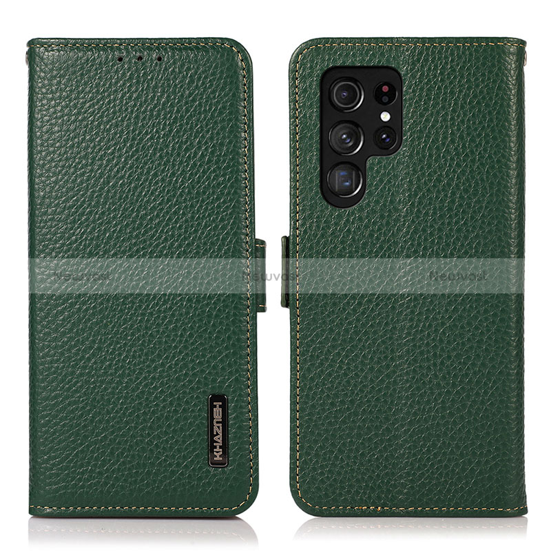 Leather Case Stands Flip Cover Holder B03H for Samsung Galaxy S24 Ultra 5G Green