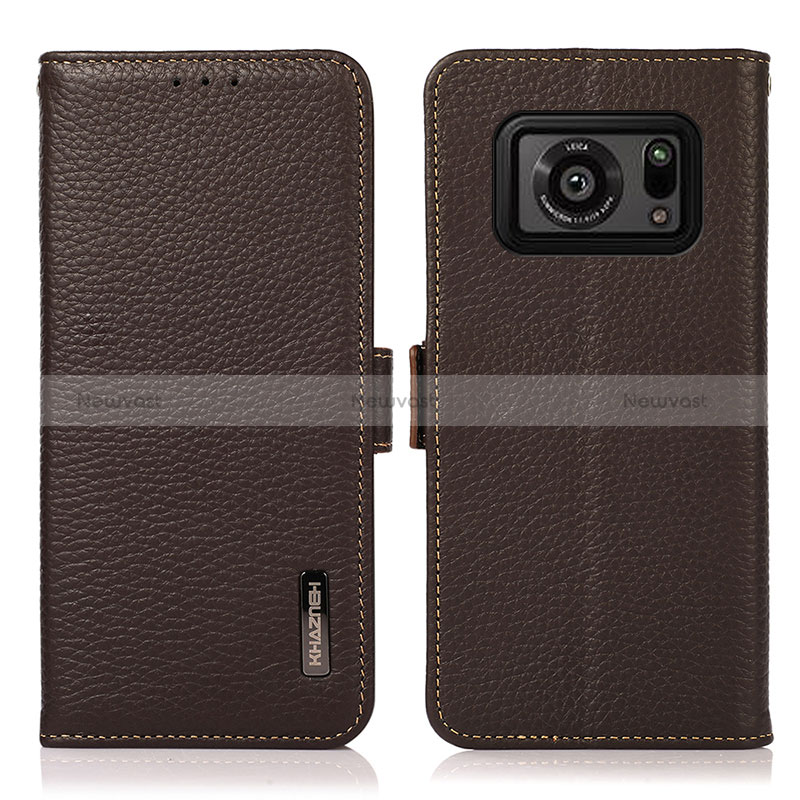 Leather Case Stands Flip Cover Holder B03H for Sharp Aquos R6 Brown