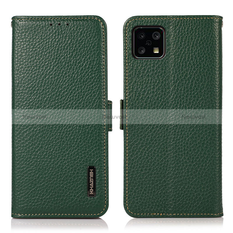 Leather Case Stands Flip Cover Holder B03H for Sharp Aquos Sense4 Basic Green