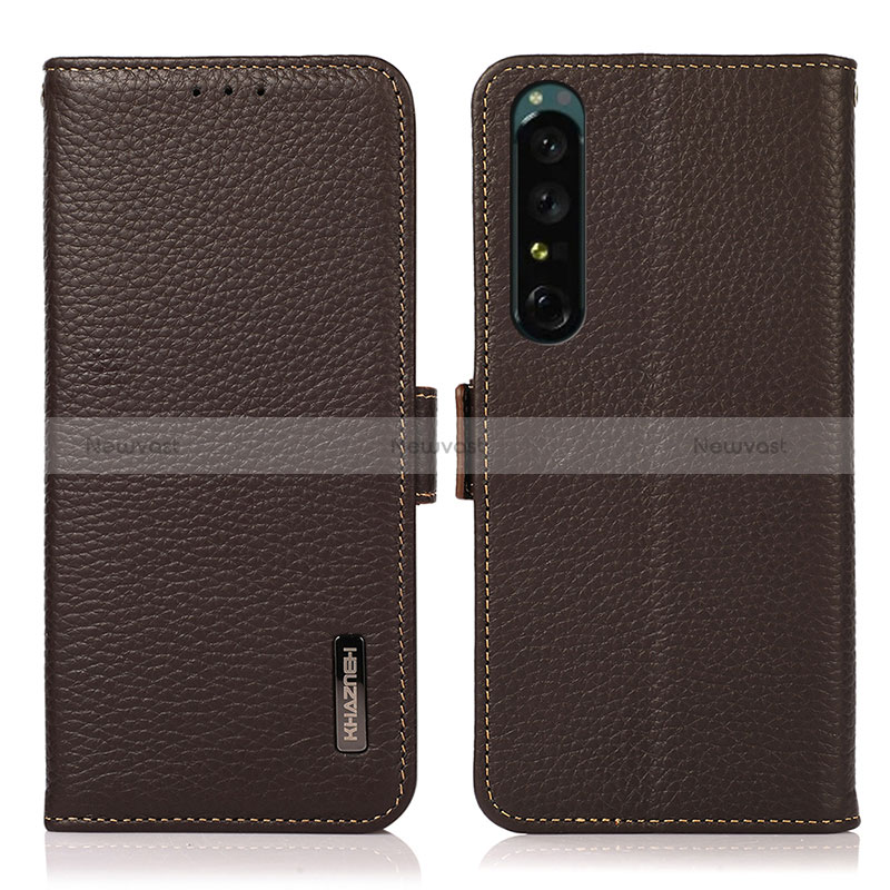 Leather Case Stands Flip Cover Holder B03H for Sony Xperia 1 IV Brown