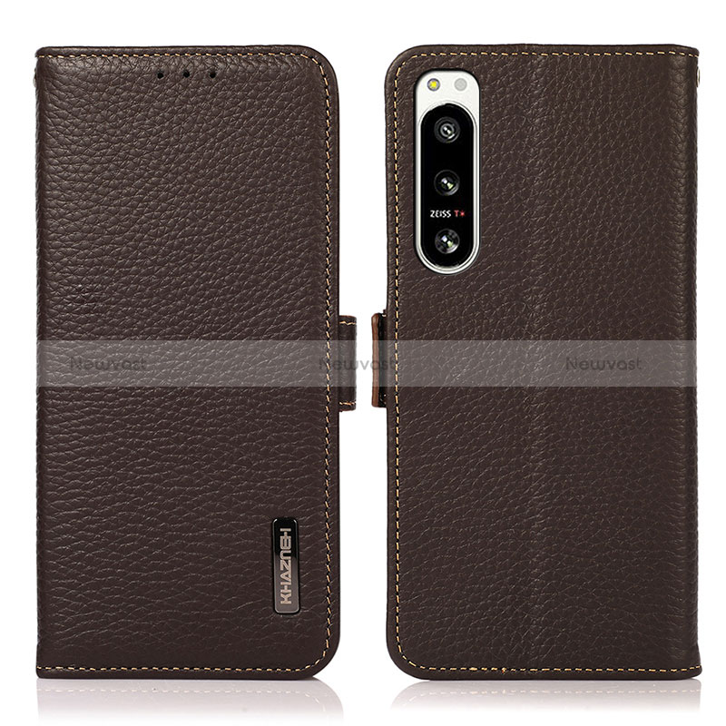 Leather Case Stands Flip Cover Holder B03H for Sony Xperia 5 IV Brown