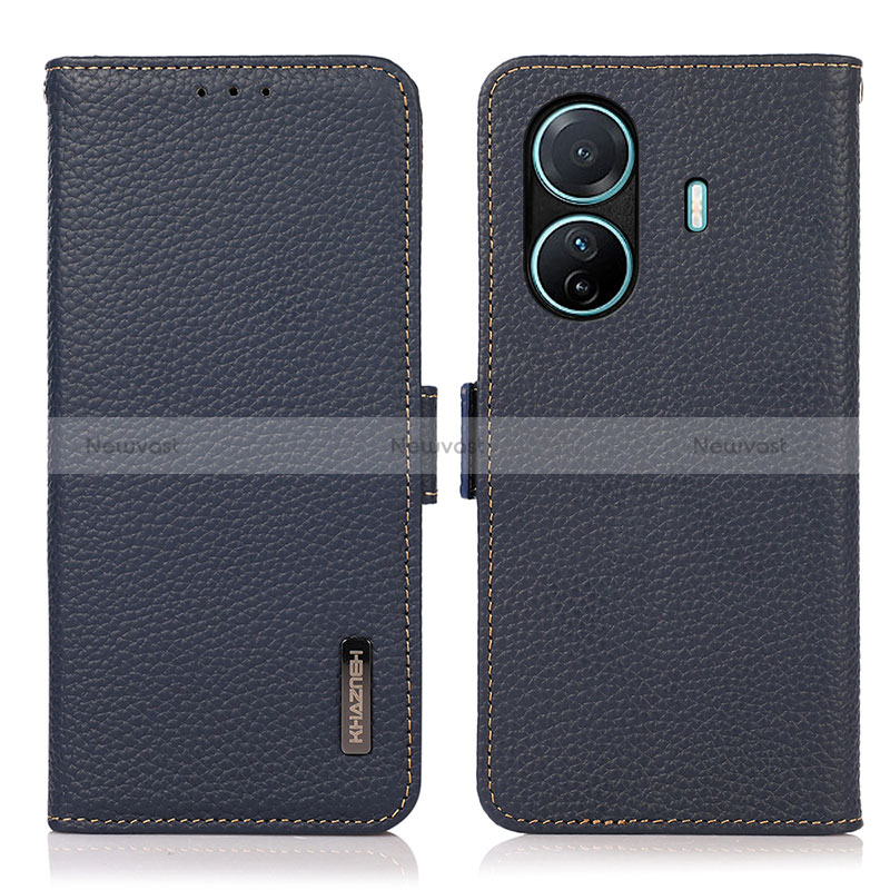 Leather Case Stands Flip Cover Holder B03H for Vivo iQOO Z6 Pro 5G Blue