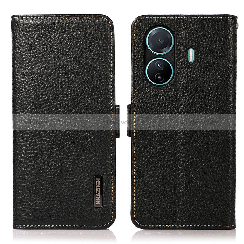 Leather Case Stands Flip Cover Holder B03H for Vivo T1 5G Black