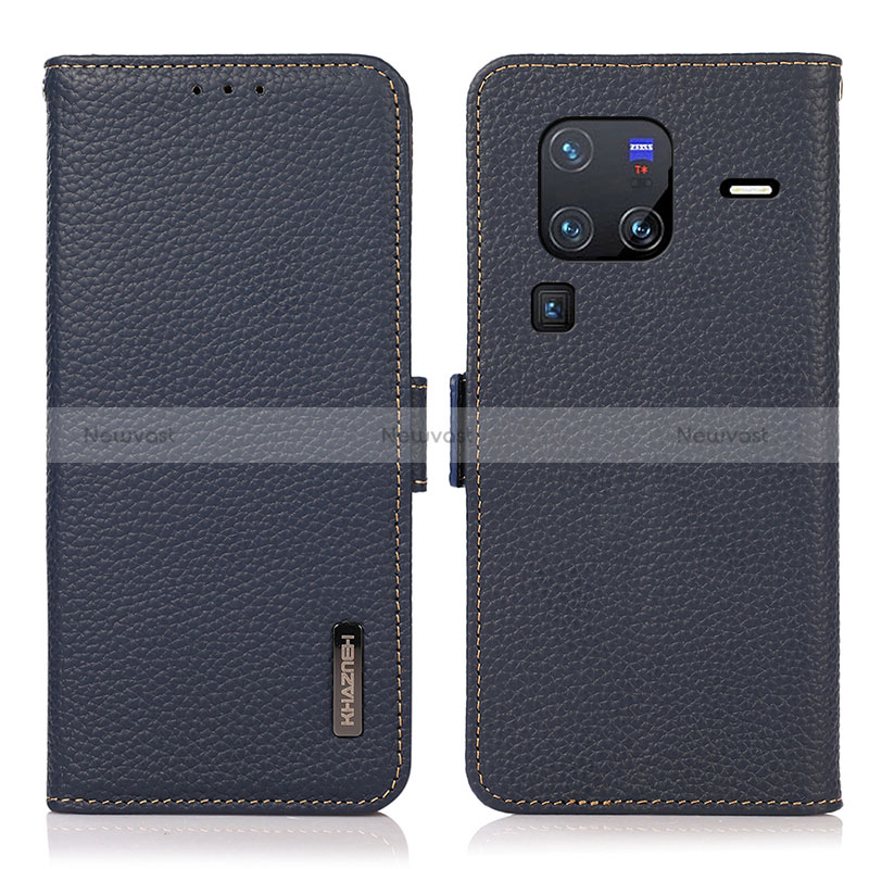 Leather Case Stands Flip Cover Holder B03H for Vivo X80 Pro 5G Blue