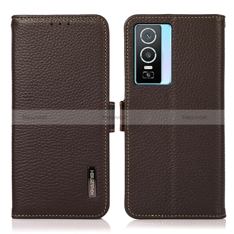 Leather Case Stands Flip Cover Holder B03H for Vivo Y74s 5G Brown