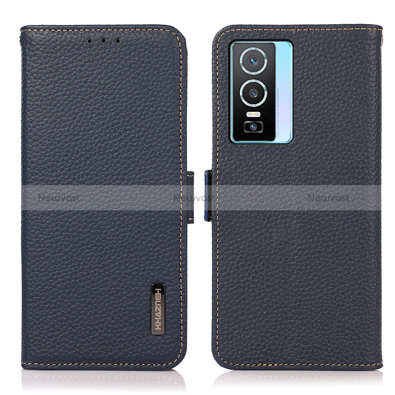 Leather Case Stands Flip Cover Holder B03H for Vivo Y76s 5G Blue