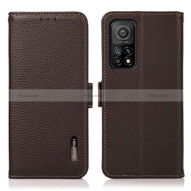 Leather Case Stands Flip Cover Holder B03H for Xiaomi Mi 10T 5G Brown