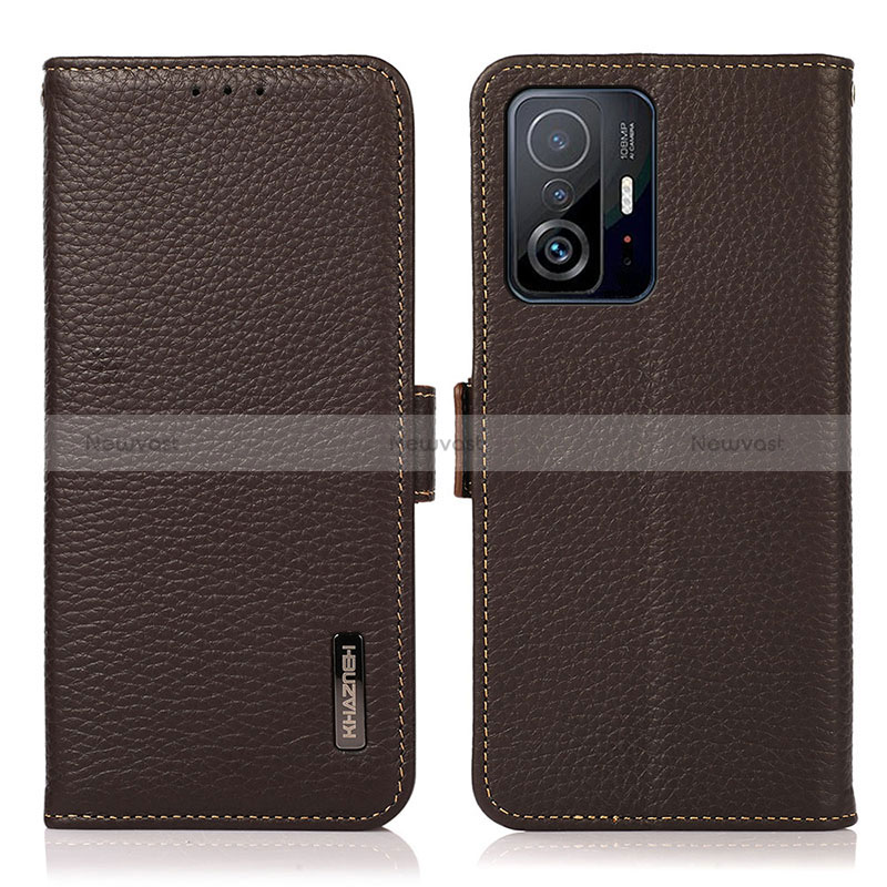 Leather Case Stands Flip Cover Holder B03H for Xiaomi Mi 11T Pro 5G Brown