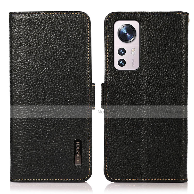 Leather Case Stands Flip Cover Holder B03H for Xiaomi Mi 12 5G Black