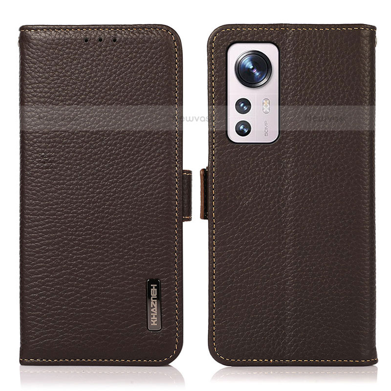 Leather Case Stands Flip Cover Holder B03H for Xiaomi Mi 12 Pro 5G Brown