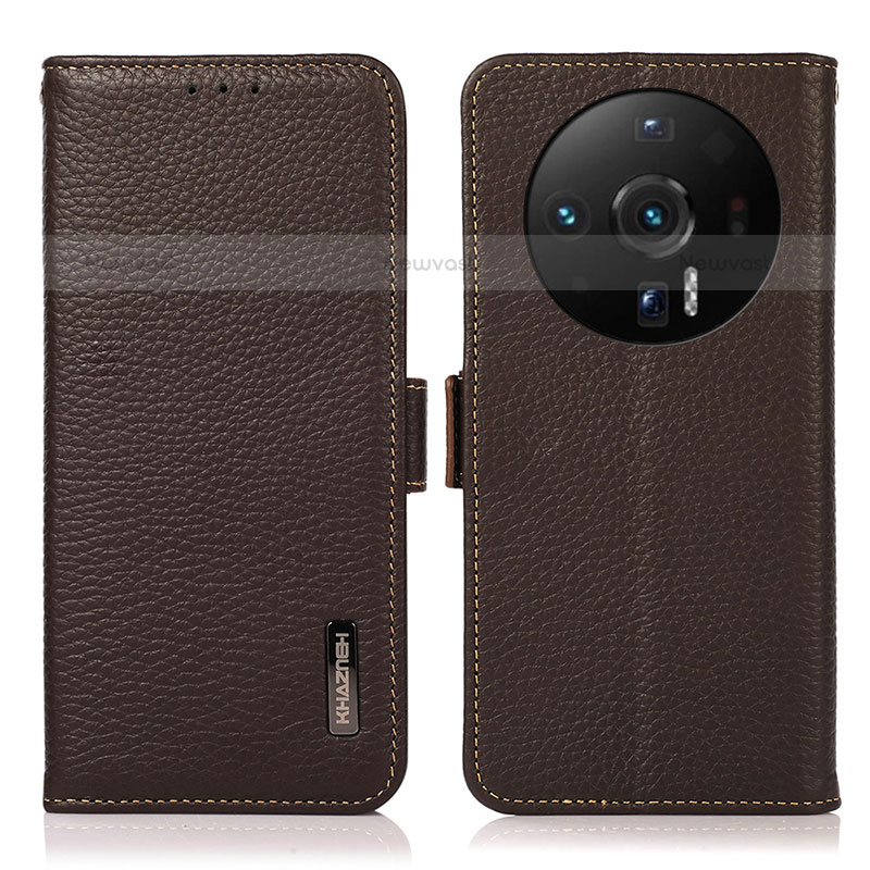 Leather Case Stands Flip Cover Holder B03H for Xiaomi Mi 12S Ultra 5G Brown