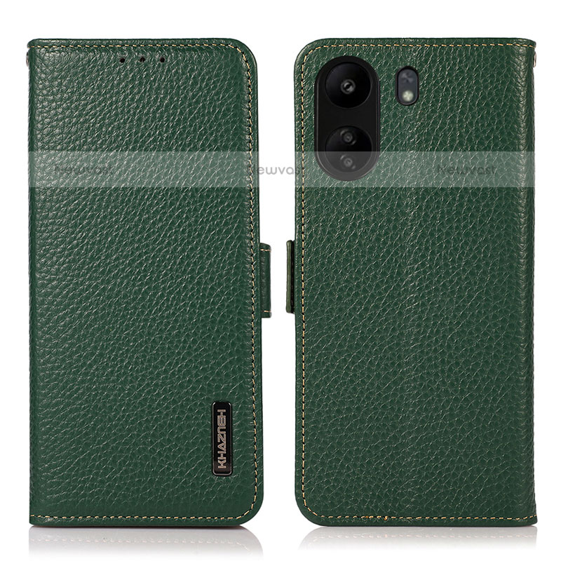 Leather Case Stands Flip Cover Holder B03H for Xiaomi Poco C65 Green