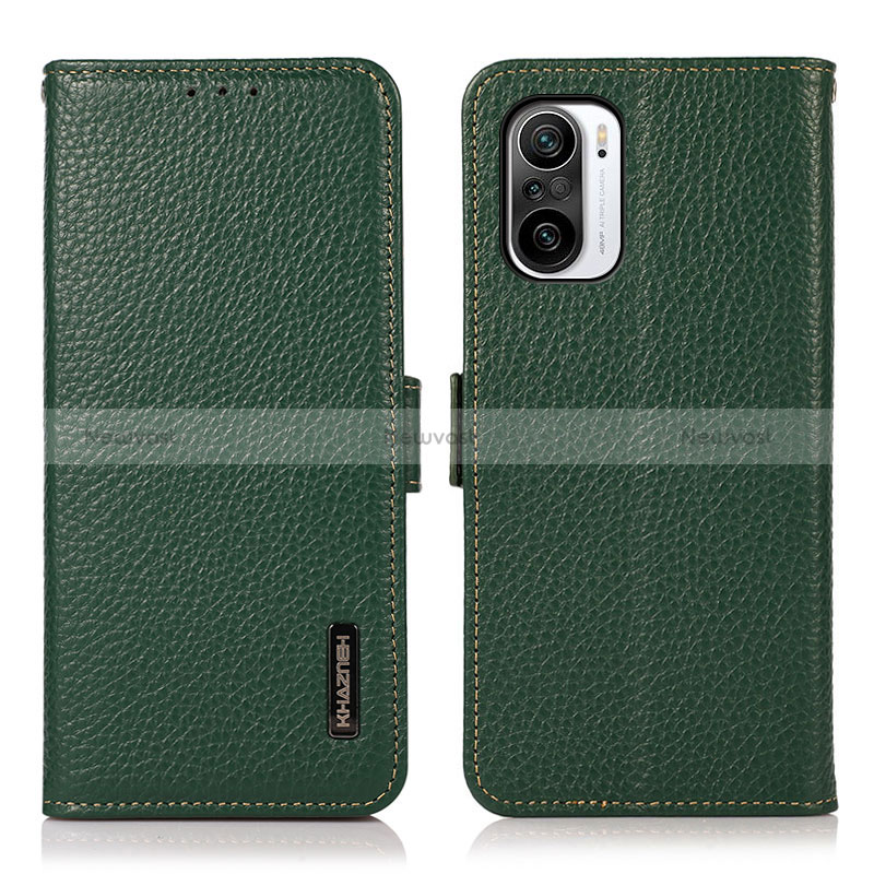 Leather Case Stands Flip Cover Holder B03H for Xiaomi Poco F3 5G Green