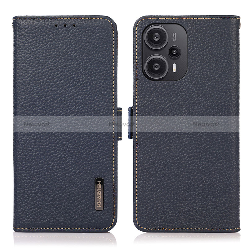 Leather Case Stands Flip Cover Holder B03H for Xiaomi Poco F5 5G Blue