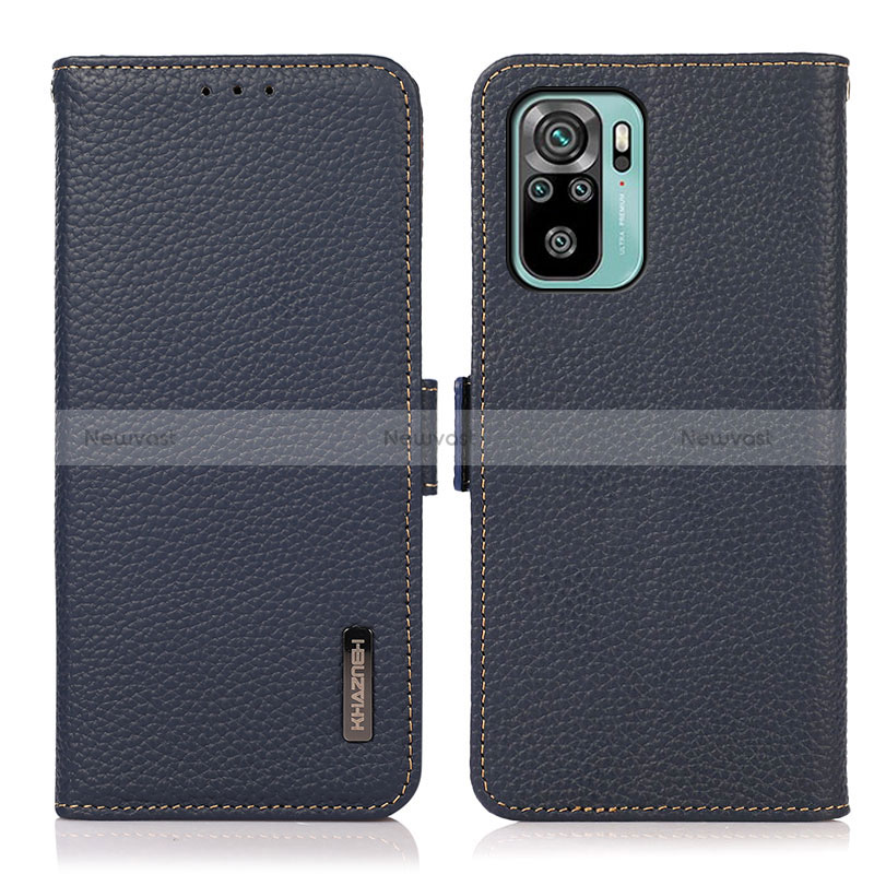 Leather Case Stands Flip Cover Holder B03H for Xiaomi Poco M5S Blue