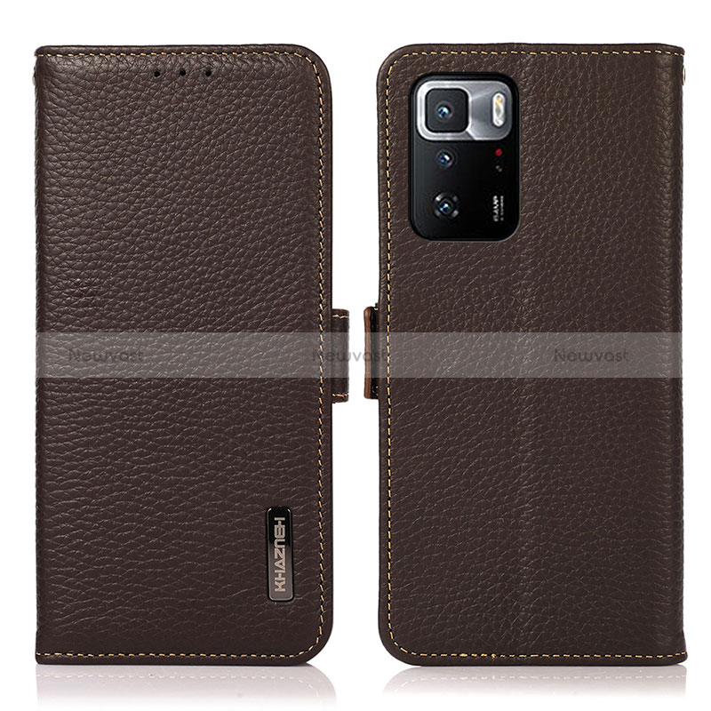 Leather Case Stands Flip Cover Holder B03H for Xiaomi Poco X3 GT 5G Brown