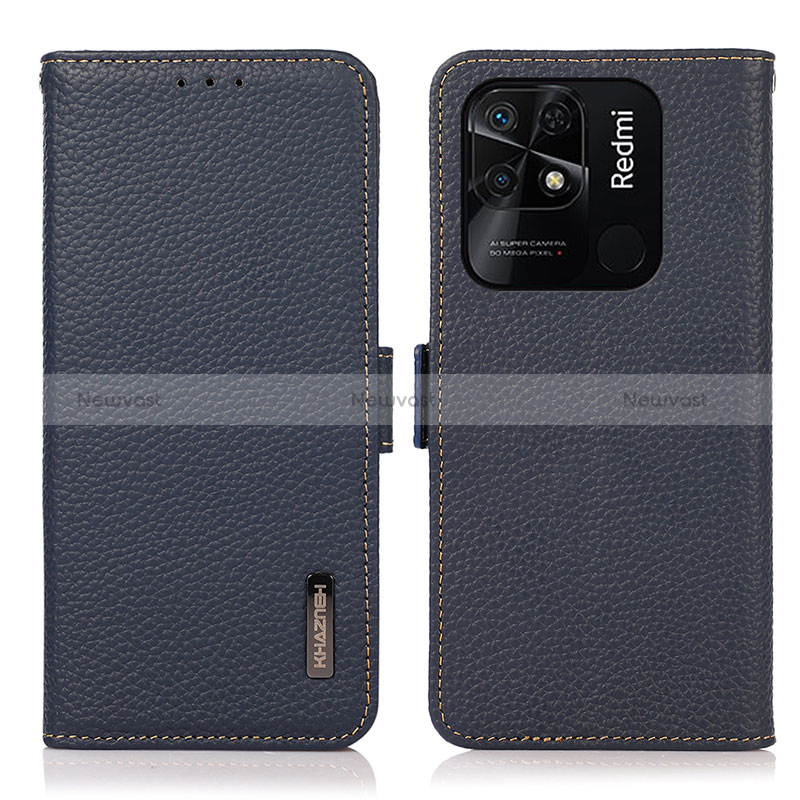 Leather Case Stands Flip Cover Holder B03H for Xiaomi Redmi 10 India Blue