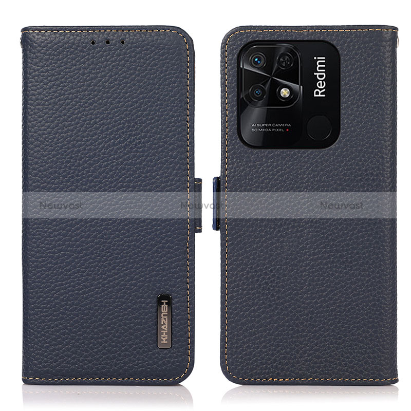 Leather Case Stands Flip Cover Holder B03H for Xiaomi Redmi 10 Power Blue